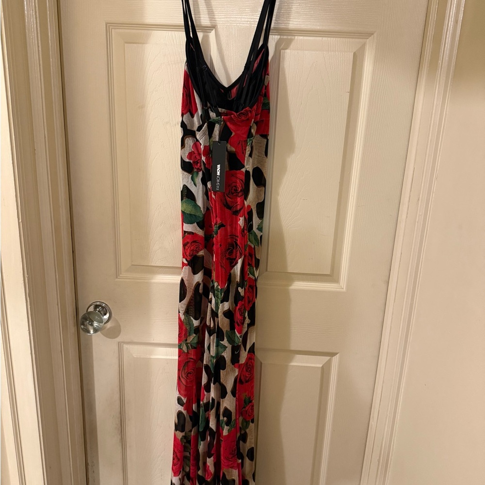 Fashion Nova Red and Black Floral Maxi Dress